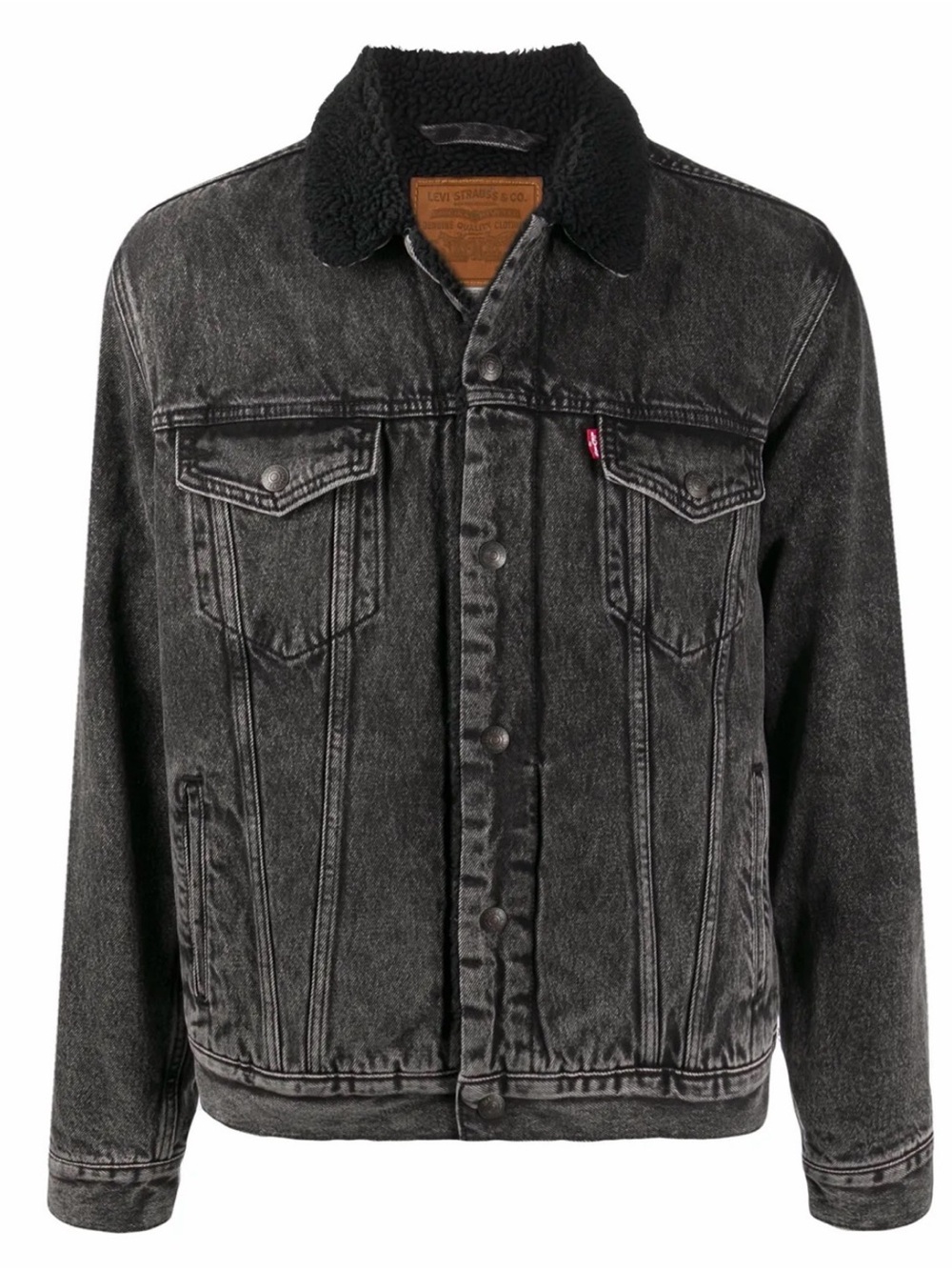 Levi's Black Sherpa-Lined Denim Trucker Jacket Blue Check Lining 100% Cotton